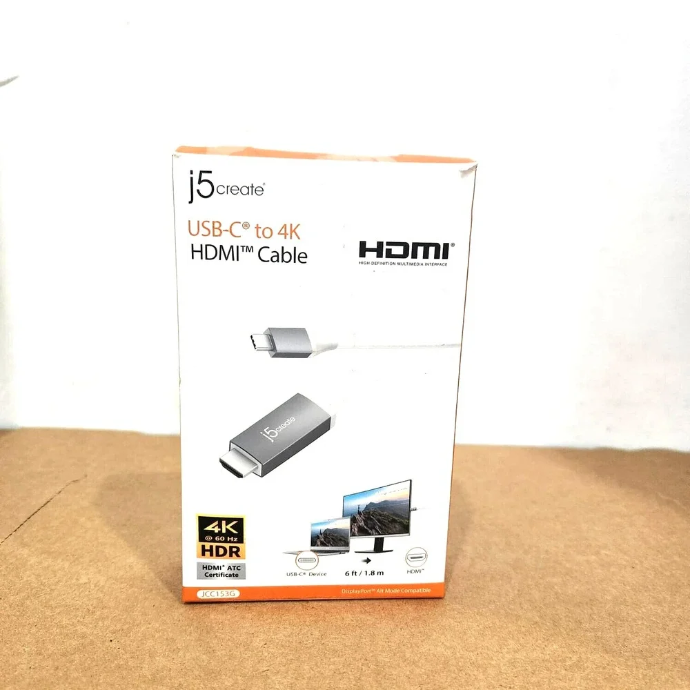 j5create USB-C to HDMI 4K Cable JCC153G‎ – 6ft 18Gbps Video Adapter 4K@60Hz